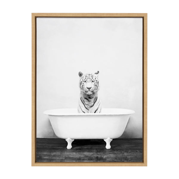 Kate & Laurel Sylvie White Tiger In The Bathtub Framed Canvas By Amy Peterson