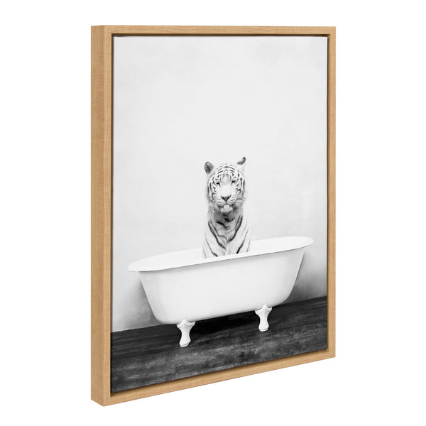 Kate & Laurel Sylvie White Tiger In The Bathtub Framed Canvas By Amy Peterson