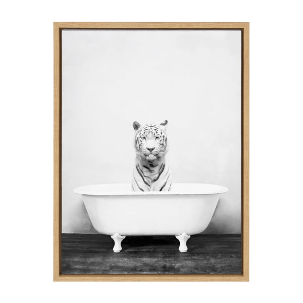 kate & laurel Sylvie White Tiger in The Bathtub Framed Canvas by Amy Peterson