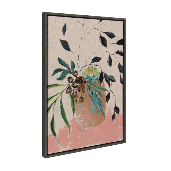 Kate & Laurel Sylvie Wild Foliage L Neutral Linen Framed Canvas By Nikita Jariwala