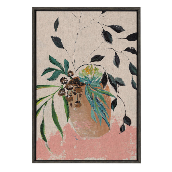 Kate & Laurel Sylvie Wild Foliage L Neutral Linen Framed Canvas By Nikita Jariwala
