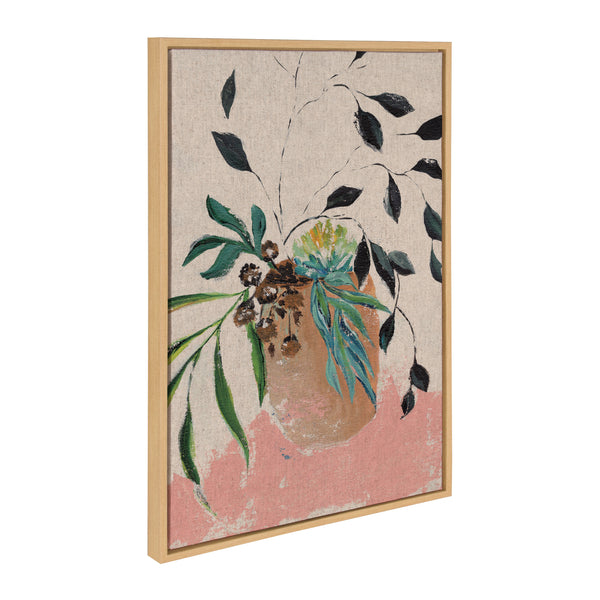 kate & laurel Sylvie Wild Foliage l Neutral Linen Framed Canvas by Nikita Jariwala