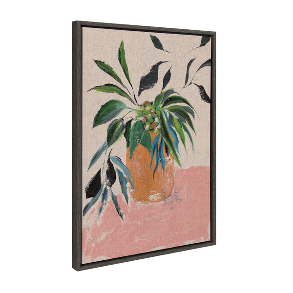Kate & Laurel Sylvie Wild Foliage LI Neutral Linen Framed Canvas By Nikita Jariwala