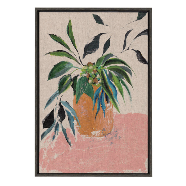 Kate & Laurel Sylvie Wild Foliage LI Neutral Linen Framed Canvas By Nikita Jariwala