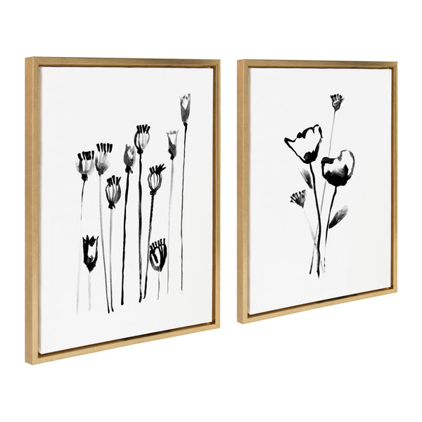 Kate & Laurel Sylvie Wildflowers And Seed Pods Framed Canvas Set By Teju Reval Of SnazzyHues