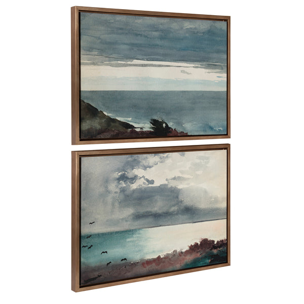 Kate & Laurel Sylvie Winslow Homer Prouts Neck Evening 1894 And Winslow Homer Breaking Storm Coast Of Maine 1894 Framed Canvas By The Art Institute Of Chicago