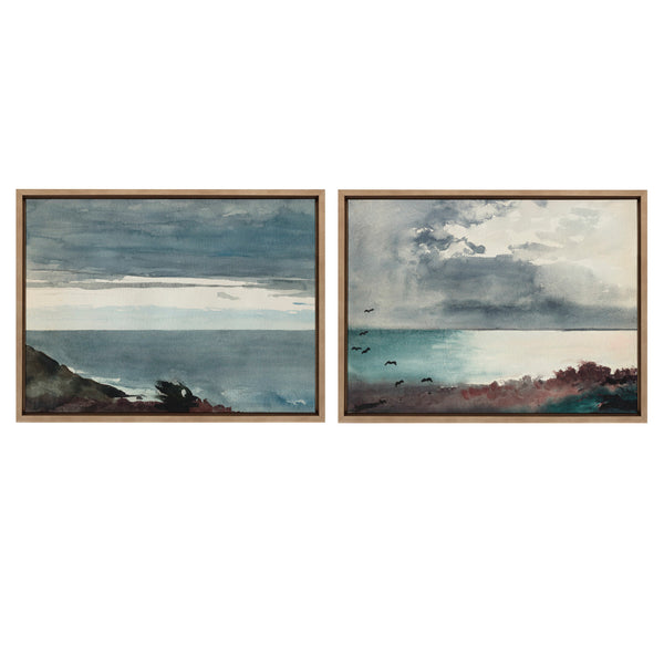kate & laurel Sylvie Winslow Homer Prouts Neck Evening 1894 and Winslow Homer Breaking Storm Coast of Maine 1894 Framed Canvas by The Art Institute of Chicago