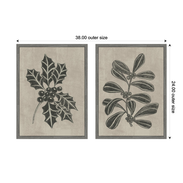 Kate & Laurel Sylvie Winter Holly And Berries - 2 Piece Framed Canvas Art Set By Nikita Jariwala