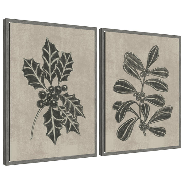 kate & laurel Sylvie Winter Holly and Berries - 2 Piece Framed Canvas Art Set by Nikita Jariwala