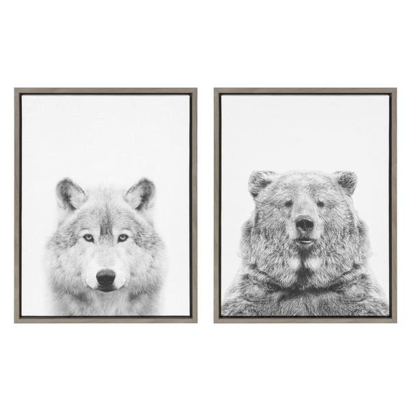 Kate & Laurel Sylvie Wolf And Bear European Framed Canvas Art Set By Simon Te Of Tai Prints