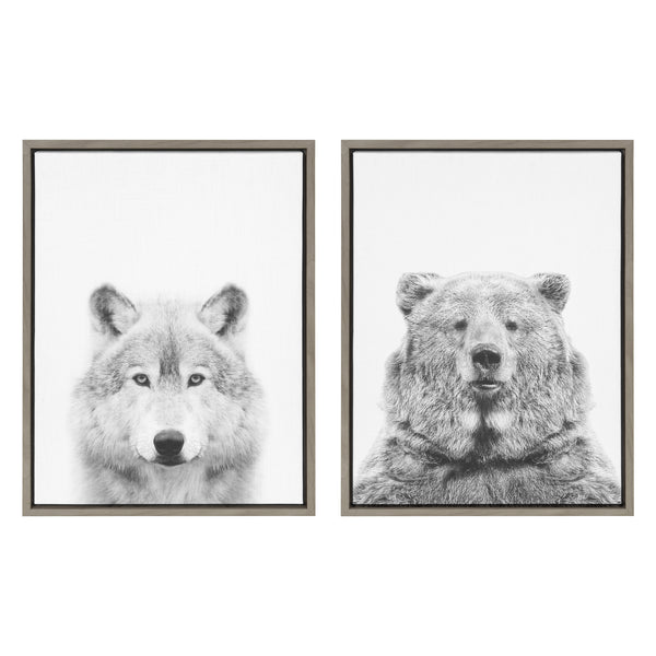 kate & laurel Sylvie Wolf and Bear European Framed Canvas Art Set by Simon Te of Tai Prints