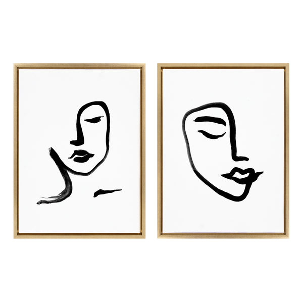 kate & laurel Sylvie Woman Face Art and Face Line Print Framed Canvas Art Set by Viola Kreczmer