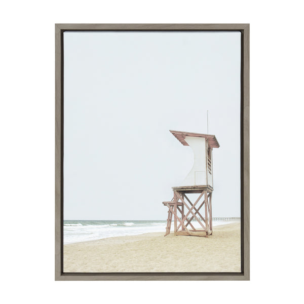kate & laurel Sylvie Wood Ocean Beach Lifeguard Tower Framed Canvas by The Creative Bunch Studio