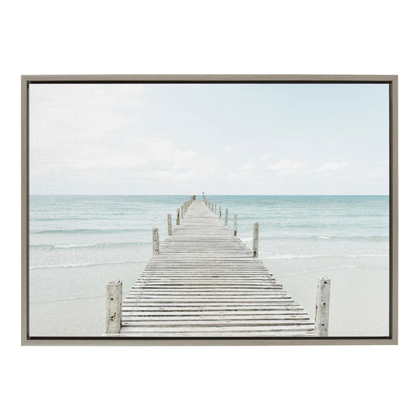 Kate & Laurel Sylvie Wooden Pier On Beach Framed Canvas By Amy Peterson Art Studio