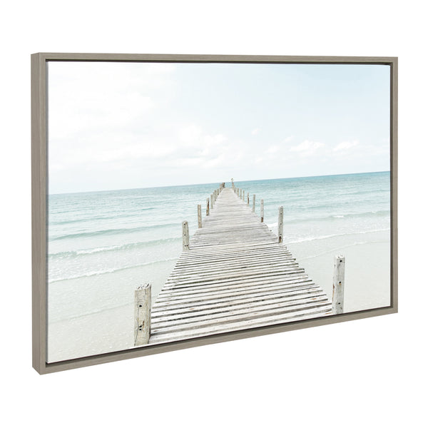 Kate & Laurel Sylvie Wooden Pier On Beach Framed Canvas By Amy Peterson Art Studio