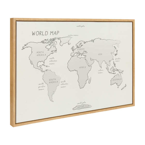 Kate & Laurel Sylvie World Map Sketch Framed Canvas By Teju Reval Of SnazzyHues