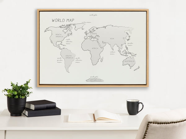 Kate & Laurel Sylvie World Map Sketch Framed Canvas By Teju Reval Of SnazzyHues