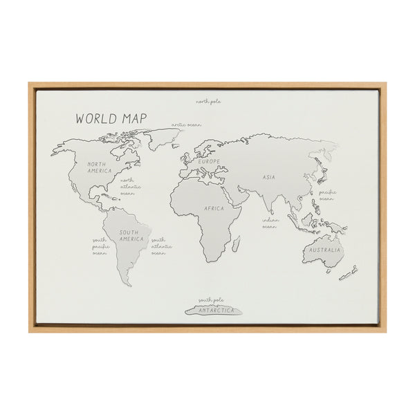kate & laurel Sylvie World Map Sketch Framed Canvas by Teju Reval of SnazzyHues