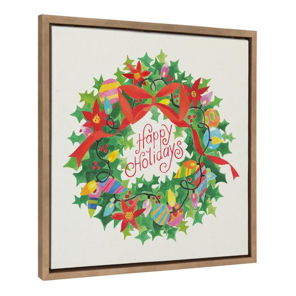 kate & laurel Sylvie Xmas Wreath Happy Holidays Framed Canvas by Shannon Snow