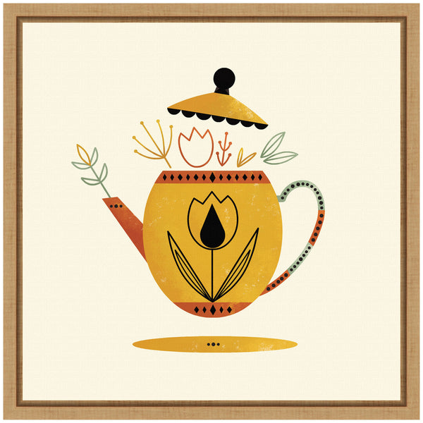 Kate & Laurel Sylvie Yellow Kettle Framed Canvas By Amber Leaders