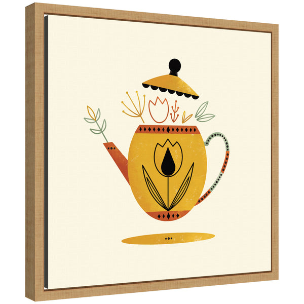 kate & laurel Sylvie Yellow Kettle Framed Canvas by Amber Leaders