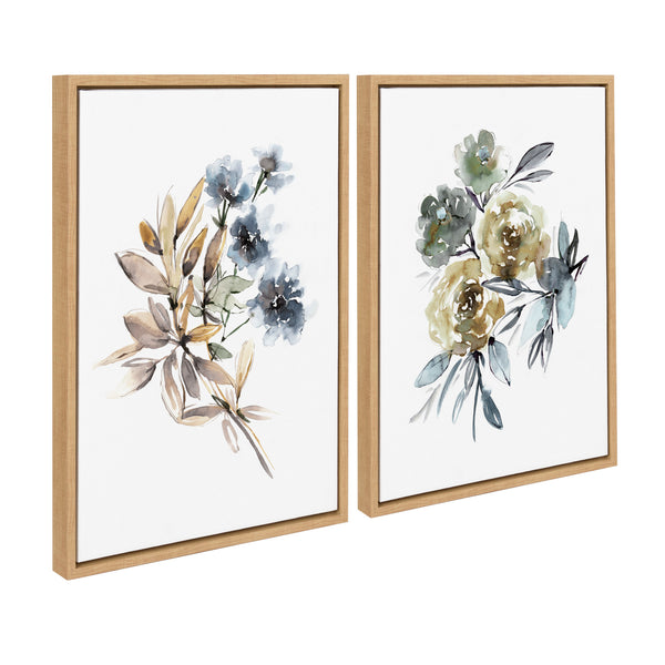 Kate & Laurel Sylvie Yellow Roses And Muted Blue Flowers Framed Canvas Art Set By Sara Berrenson