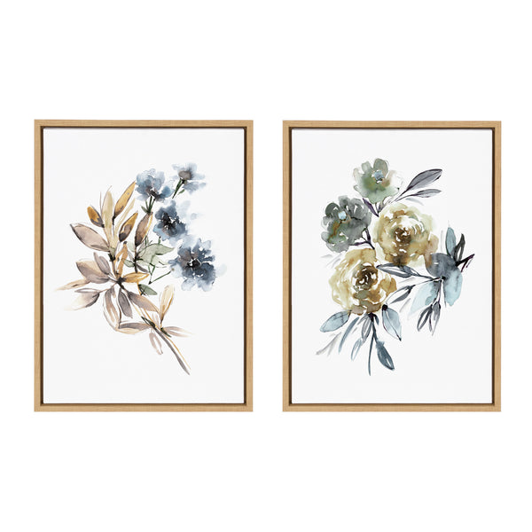 kate & laurel Sylvie Yellow Roses and Muted Blue Flowers Framed Canvas Art Set by Sara Berrenson