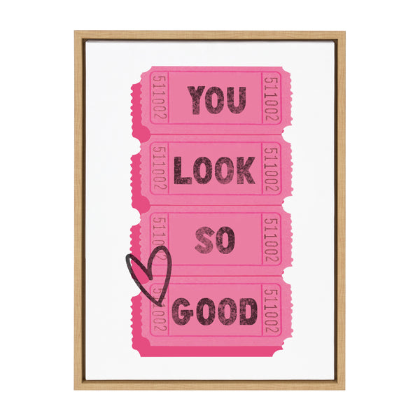 Kate & Laurel Sylvie You Look So Good Pink Tickets Framed Canvas By Alli Standefer