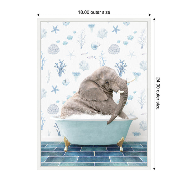 Kate & Laurel Sylvie Young Elephant In Under The Sea Bathtub Framed Canvas By Amy Peterson