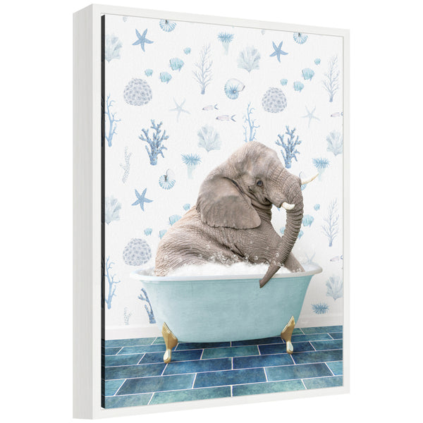 kate & laurel Sylvie Young Elephant in Under the Sea Bathtub Framed Canvas by Amy Peterson