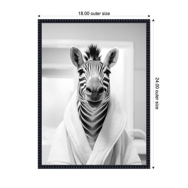Kate & Laurel Sylvie Zebra Bathroom Art Towel Robe Black And White Framed Canvas By The Creative Bunch Studio