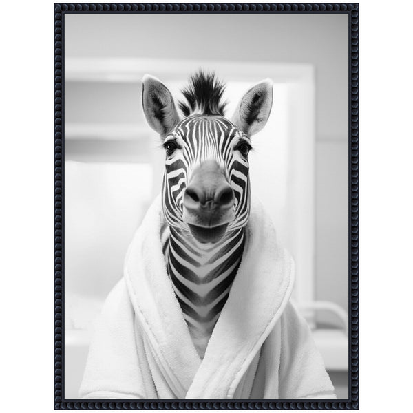 Kate & Laurel Sylvie Zebra Bathroom Art Towel Robe Black And White Framed Canvas By The Creative Bunch Studio