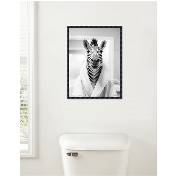 Kate & Laurel Sylvie Zebra Bathroom Art Towel Robe Black And White Framed Canvas By The Creative Bunch Studio