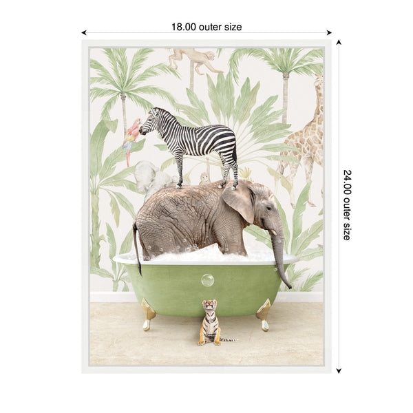 Kate & Laurel Sylvie Zebra Elephant And Weasel In Wild Safari Bathtub Framed Canvas By Amy Peterson