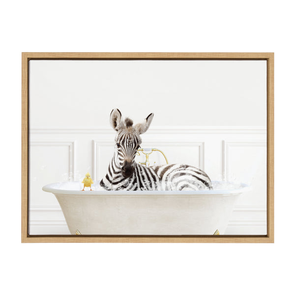 Kate & Laurel Sylvie Zebra In Bubble Bath Neutral Style Framed Canvas By Amy Peterson Art Studio