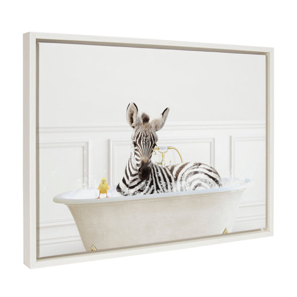 kate & laurel Sylvie Zebra In Bubble Bath Neutral Style Framed Canvas by Amy Peterson Art Studio