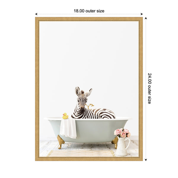 Kate & Laurel Sylvie Zebra In Cottage Gray Bathtub Framed Canvas By Amy Peterson