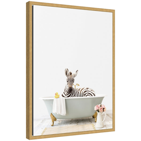 kate & laurel Sylvie Zebra in Cottage Gray Bathtub Framed Canvas by Amy Peterson