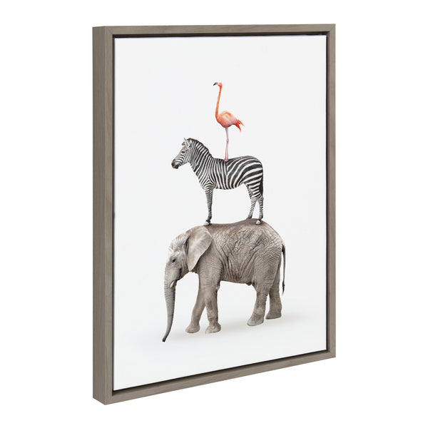 Kate & Laurel Sylvie Zebra In Tall Grass Flamingo Standing Baby Elephant Walk And Stacked Safari Animals Framed Canvas Art Set By Amy Peterson Art Studio