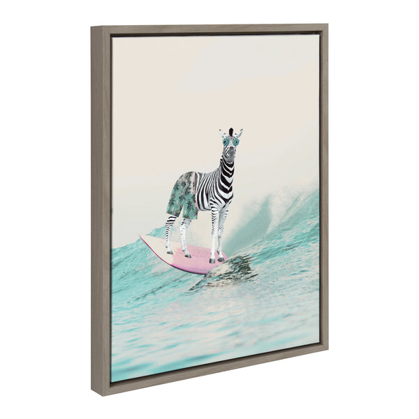 Kate & Laurel Sylvie Zebra Surfer Framed Canvas By July Art Prints