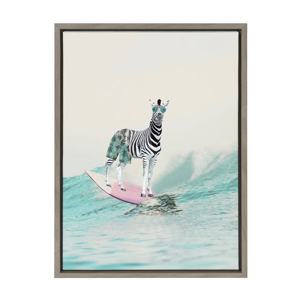 Kate & Laurel Sylvie Zebra Surfer Framed Canvas By July Art Prints