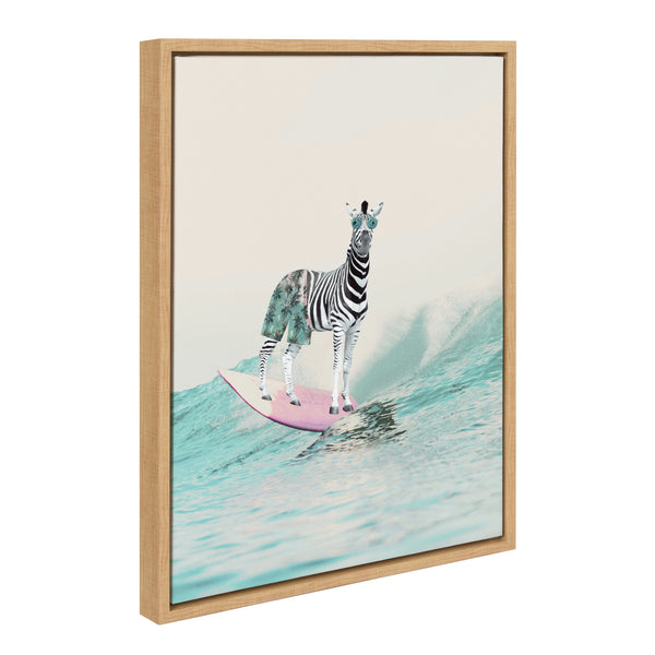 kate & laurel Sylvie Zebra Surfer Framed Canvas by July Art Prints