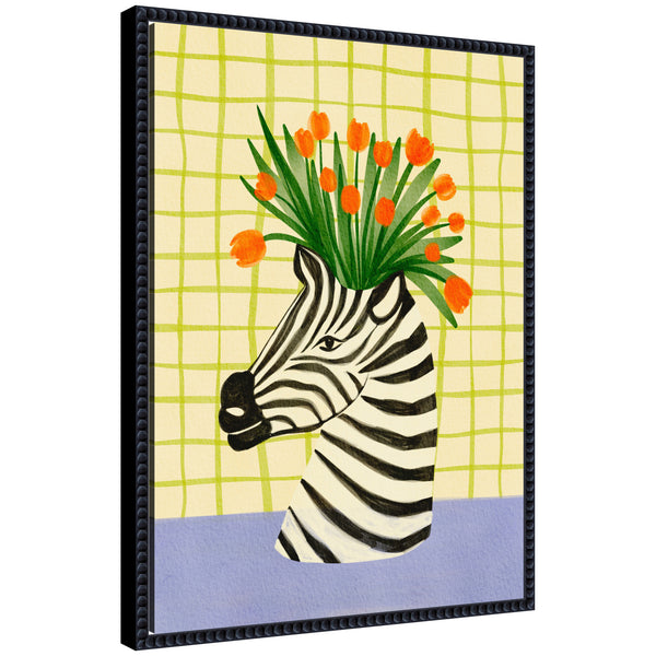 kate & laurel Sylvie Zebra Vase Framed Canvas by Nikita Jariwala