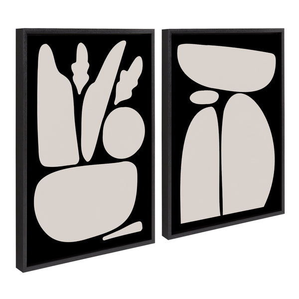 Kate & Laurel Sylvie Zen Botanical Rock Framed Canvas Set By The Creative Bunch Studio