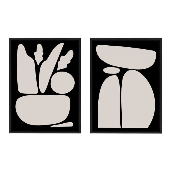 Kate & Laurel Sylvie Zen Botanical Rock Framed Canvas Set By The Creative Bunch Studio