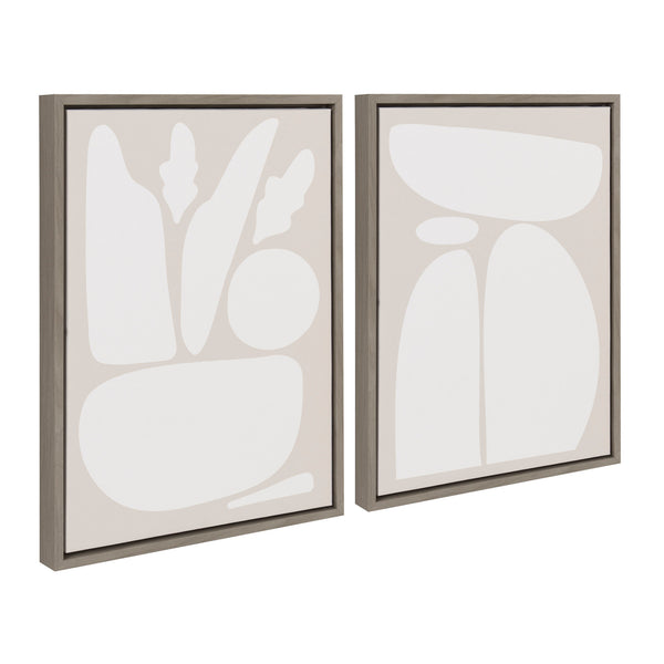Kate & Laurel Sylvie Zen Botanical Rock Neutral Framed Canvas Set By The Creative Bunch Studio