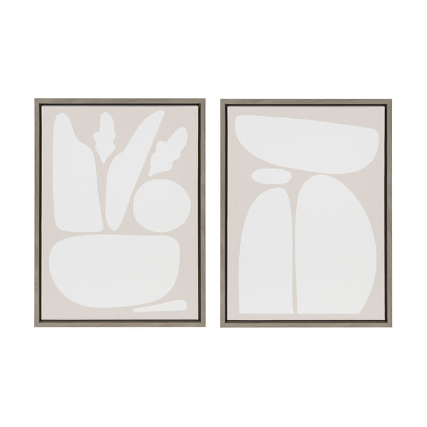 Kate & Laurel Sylvie Zen Botanical Rock Neutral Framed Canvas Set By The Creative Bunch Studio