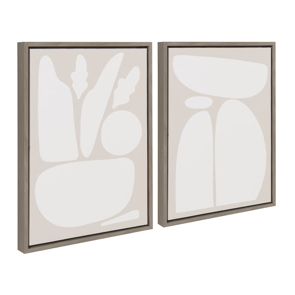 kate & laurel Sylvie Zen Botanical Rock Neutral Framed Canvas Set by The Creative Bunch Studio
