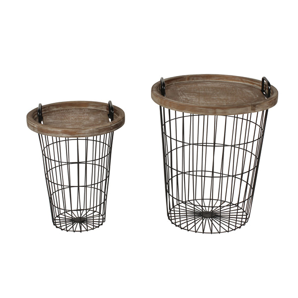 Kate & Laurel Tenby Nesting Metal And Wood Tray Basket End Tables