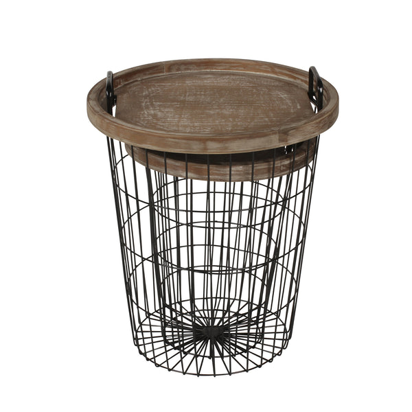 Kate & Laurel Tenby Nesting Metal And Wood Tray Basket End Tables